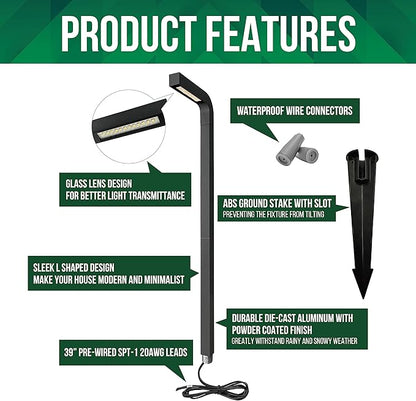 GKOLED Low Voltage Landscape Lighting, Outdoor LED Path Lights, 3W 9-15V AC/DC Garden Light for Yard, Lawn, Pathway, Walkway, Die-cast Aluminum Housing, Black, 6 Pack