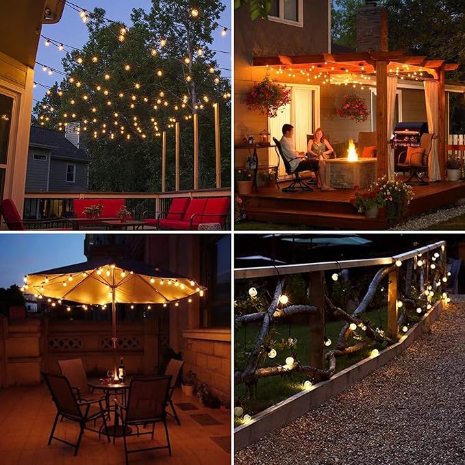 Outdoor String Lights 25 Feet G40 Globe LED Patio Lights with 25 Edison Plastic Bulbs(2 Spare), Waterproof Connectable Hanging Lights for Backyard Porch Balcony Party Decor