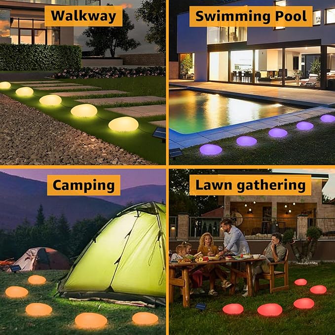 Color Changing Solar Lights Outdoor Waterproof - 5Pcs Plastic Pebbles Multi Color/RGB CobbleStones Lights for Decoration Landscape Garden Pathway Patio Lawn Yard Walkway.