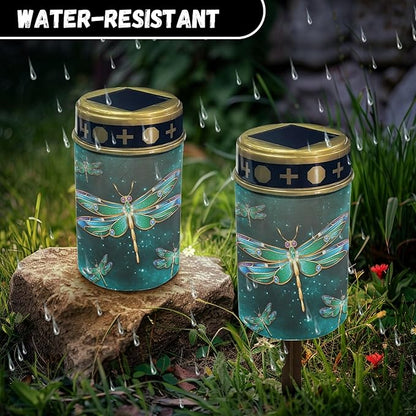 Dragonfly Green Galaxy Outdoor Solar Garden Lights Waterproof Pathway Lights Stake Lights Outdoor Decorations for Patio/Yard/Driveway Walkway Lights Flameless Outdoor Table Lamp