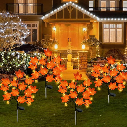 4Pack Fall Solar Lights Outdoor Decorative, Waterproof 80Led Orange Solars Lights Outdoor with 8 Modes, Pumpkin Solar Light for Fall Yard Outside Halloween Thanksgiving Decorations