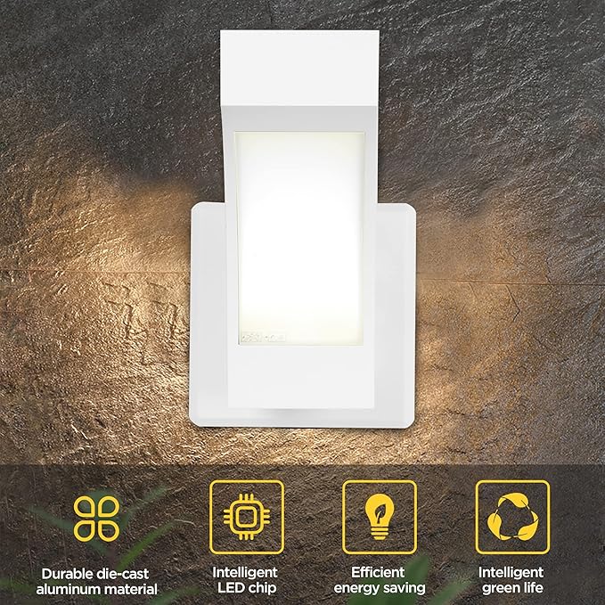 2 Pack LED Porch Light White Outdoor Wall Lights for Garage Patio IP54 Waterproof 600LM Modern Exterior Wall Mount Lamp IP54 Waterproof