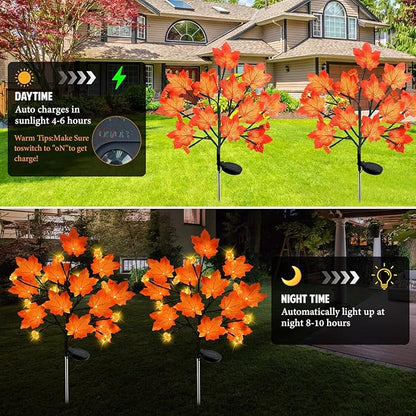 4Pack Fall Solar Lights Outdoor Decorative, Waterproof 80Led Orange Solars Lights Outdoor with 8 Modes, Pumpkin Solar Light for Fall Yard Outside Halloween Thanksgiving Decorations