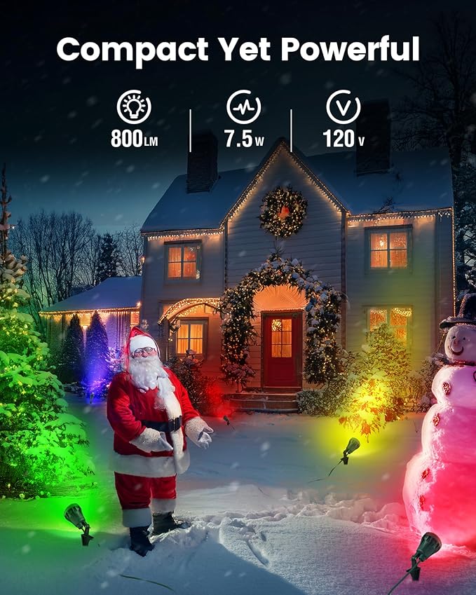 SURAIELEC 2-Pack Christmas Spot Lights Outdoor, 800 LM Waterproof LED Stake Light with 4 Color Lenses (Red, Green | Lumora
