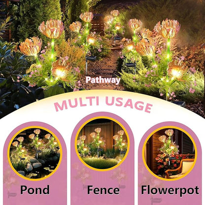Solar Flowers Outdoor Waterproof, 4 Pack Solar Garden Lights with 12 Flowers, Enlarged Solar Panel, Perfect Gifts for Women Mom Grandma, Garden Decor for Landscape Pathway Flowerpot
