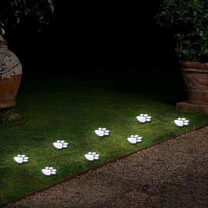 Animal Paw Print Solar Lights Outdoor Garden Decor, 8 Pack Paw Print Lights with Cord, IP55 Waterproof Yard Pathway Decor Light, Cold White Color Light, New Home Birthday Christmas Gift