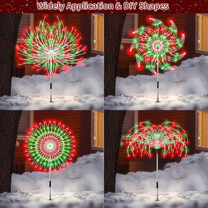 Enhon 4 Pack Plug in Christmas Pathway Firework Lights, 1440 LED Waterproof Xmas Garden Starburst Stake Lights with 8 Modes for Driveway Walkway Yard Lawn Patio Decorations(Red, Green)