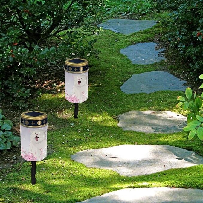 White Cat Cemetery Solar Lights Solar Powered Outdoor Decorative Garden LED Lights Easy to Install Flameless | Lumora