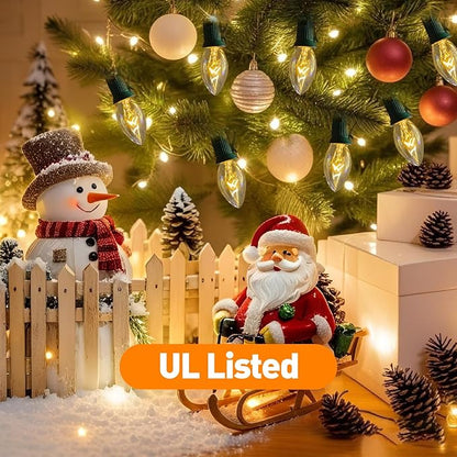 C7 Outdoor Christmas Lights, 25FT Warm White Vintage String Lights with 27 Clear Bulbs for Patio, Garden, Eaves, Waterproof Connectable, Classic Incandescent Glow