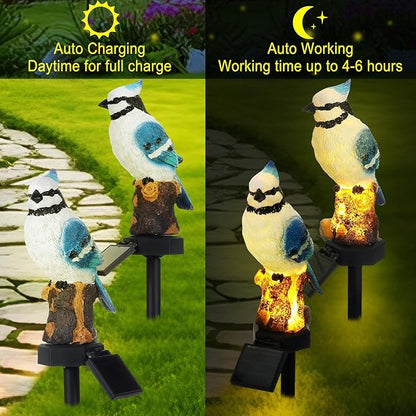 Baquler 2 Pack Blue Jay Solar Lights Blue Jay Outdoor Decor Bluebird Solar Light Bird Figurine Garden Stake for Pathway Garden Lawn Yard Decorations