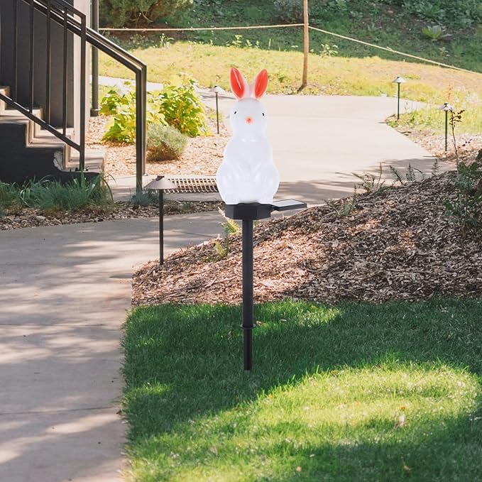 SUPVOX Easter Solar Rabbit Floor Lamp Solar-Powered Decorative Garden Light with Ground Stake Waterproof Outdoor Yard Lighting for Festive Atmosphere