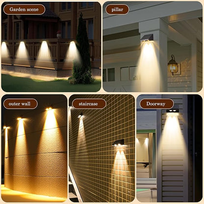 Solar Wall Lights-4 Pack,IP65 Waterproof Outdoor,40 Lumens Brighter Double LED, Auto On/Off, Warm White for Fence, Patio, Steps, Backyard