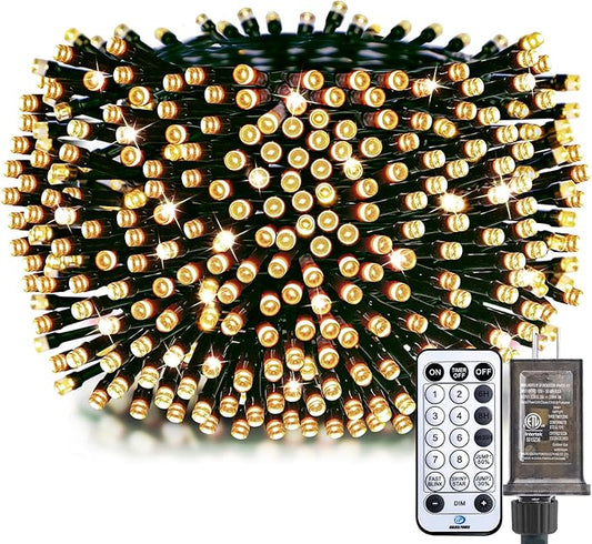 Minetom Christmas Lights, 128ft 400 LED Outdoor Christmas Tree Lights with Remote, 8 Modes String Lights Plug-in Mini Xmas Tree Lights with Timer for Outside Party Decor, Warm White
