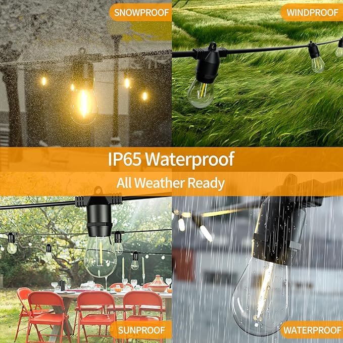 108FT LED Outdoor String Lights, IP65 Waterproof, S14 Shatterproof 27FT*4 Pack Outdoor String Lights (Maximum | Lumora