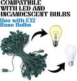 HLO Lighting C7 Light Strings | 25' Green Cord with 12" Socket Spacing, E12 Christmas Light Stringer | Lumora