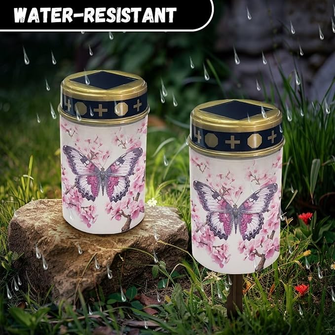 Butterfly Solar Lights Outdoor Solar Garden Lights Solar Lights for Outside Yard Path Walkway Grave Solar Light Cemetery Decoration Pink for Women