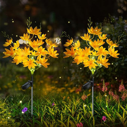 Neporal Solar Flowers Outdoor Waterproof IP65, 5-Head Snow Lotus with 20+ Flowers, Warm LED Light & 2 Lighting Modes, Decorative Solar Lights Outdoor Garden, Yard, Pathway, Flower Bed (2-Pack, Yellow)