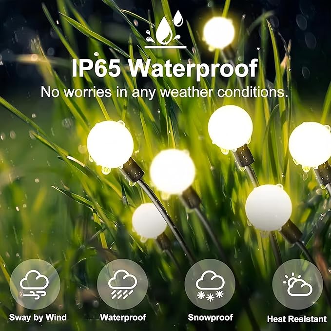 Solar Garden Lights, Starlight Swaying Lights - sway with The Wind, Solar Outdoor Decorations, Color-Changing RGB Lights, Suitable for Courtyard Terrace Path Decoration (Warm White, 20 Heads of 2)