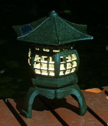 TIAAN Japanese Garden Lantern, “Yukimi-gata” Designed, Super Bright LED Illuminated Pagoda Light, Solar Power Garden Lantern， Stone-Look Finish, Decorative Outdoor (Oki-gata)