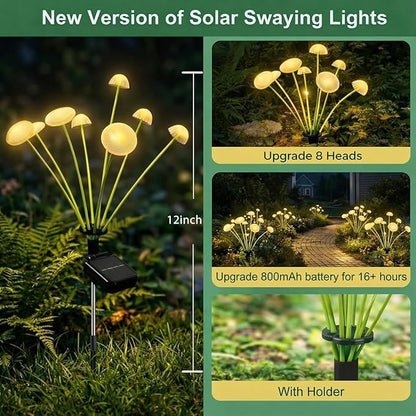 4 Pack Solar Garden Lights, 32 LEDs Swaying Mushroom Lights with 8 Lighting Modes, IP65 Waterproof Outdoor Decor for Garden, Yard, Patio, Pathway (Warm White)
