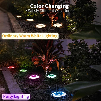 Solar Dock Lights, Color Changing 48 LEDs Super Bright Disc Driveway Light, Outdoor Waterproof Flat Low Profile, Anti-Trip&Anti-Slip for Marine, Ground, Pool, Pier, Deck (RGB-W, 2Pack)
