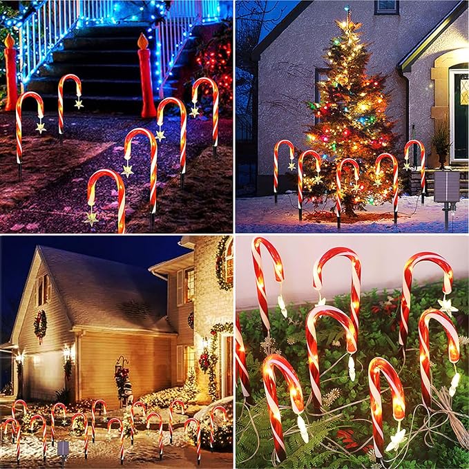 MIOBER Solar Outdoor Snowflake Cane Lights, IP65 Waterproof Solar Pathway Lights, Landscape Lighting Solar Garden Lights for Christmas Outside Yard Pathway Backyard,5 PCS