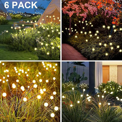New Upgraded Solar Garden Lights, 6 Pack 48 LED Solar Firefly Lights Outdoor Waterproof, Solar & USB charging, 19 Modes Timer Swaying Light for Yard Pathway Patio Landscape Outdoor Decoration Lights