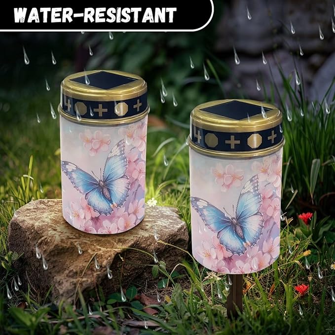 Butterfly Flower Solar Lights for Cemetery Gravesite Outdoor Solar Lights for Yard Decorative Cemetery Candle | Lumora