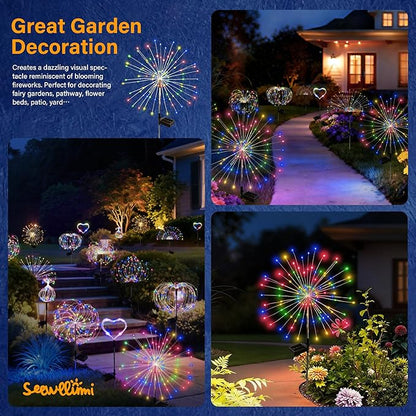 Solar Garden Lights Outdoor Decorative, 6pack 120 LED Firework Lights Waterproof，Solar Fairy Lights for Outside,Garden,Yard, Patio,Pathway,Flowerbed,Party(Multicolor)