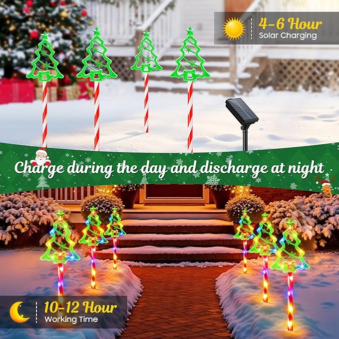 Christmas Solar Pathway Lights Outdoor Decorations,10 Modes 78 LED Outdoor Christmas Tree Solar Candy Stake Lights | Lumora