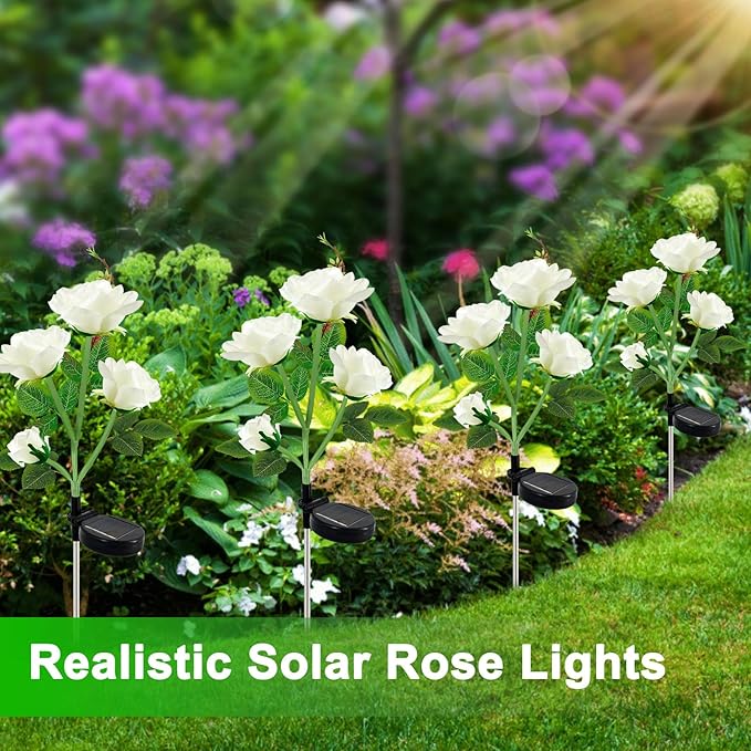 Solar Lights Outdoor for Garden Decor Waterproof - 2 Pack with 8 Rose Lights Decorative 7 Color Changing for Valentines Day Yard Patio Pathway Decoration