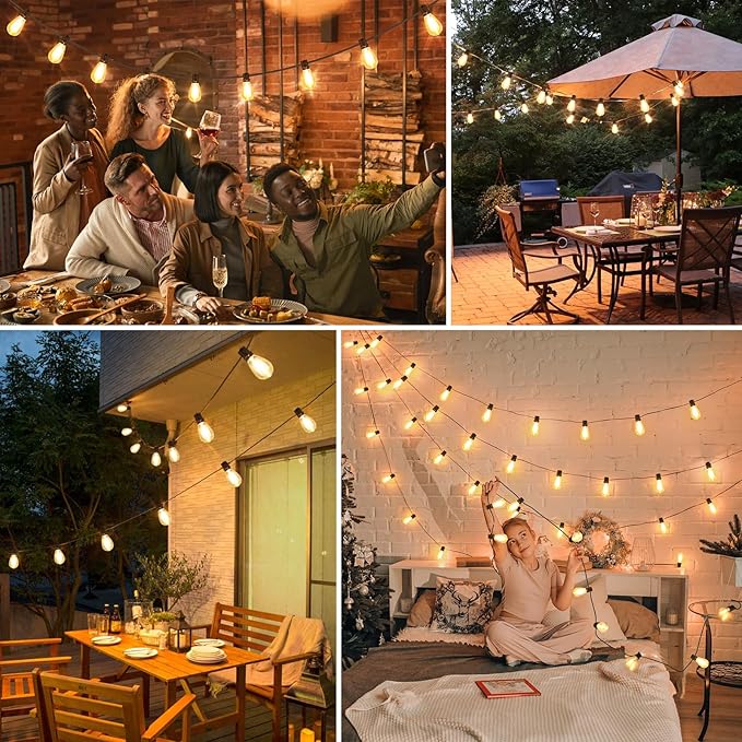 96FT LED Outdoor String Lights, Waterproof Patio Lights with 30+2 2700K Dimmable Shatterproof Edison Hanging Bulbs for Backyard Party-Black