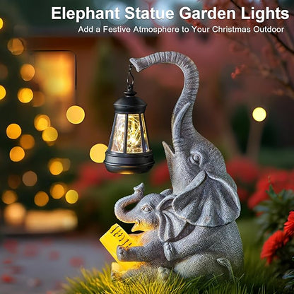 Solar Elephant Statue LED Lights Garden Decoration, Outdoor Statue Lights Patio Art Lawn Porch Deck Balcony Decoration - Birthday, Options for Mom, Lady Lover