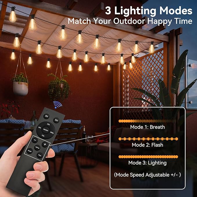 100 FT Outdoor String Lights for Outside, IP65 Waterproof ST38 LED Shatterproof Bulbs, Dimmable & Timable, 3 Light | Lumora
