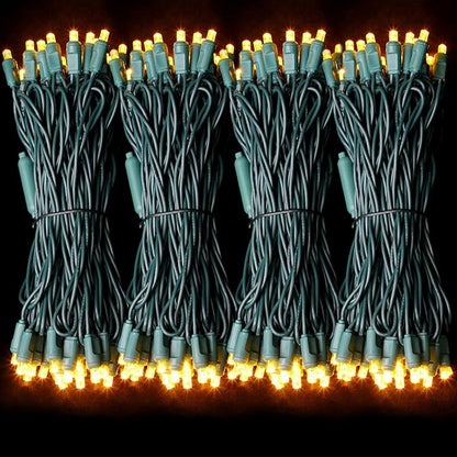 LAMPHOME Yellow Christmas Lights Indoor Outdoor, Connectable Christmas Tree Lights Green Wire, 200LED (4pk of 50L) Golden Fairy String Light Plug in for Bedroom Wedding Xmas Tree Decorations
