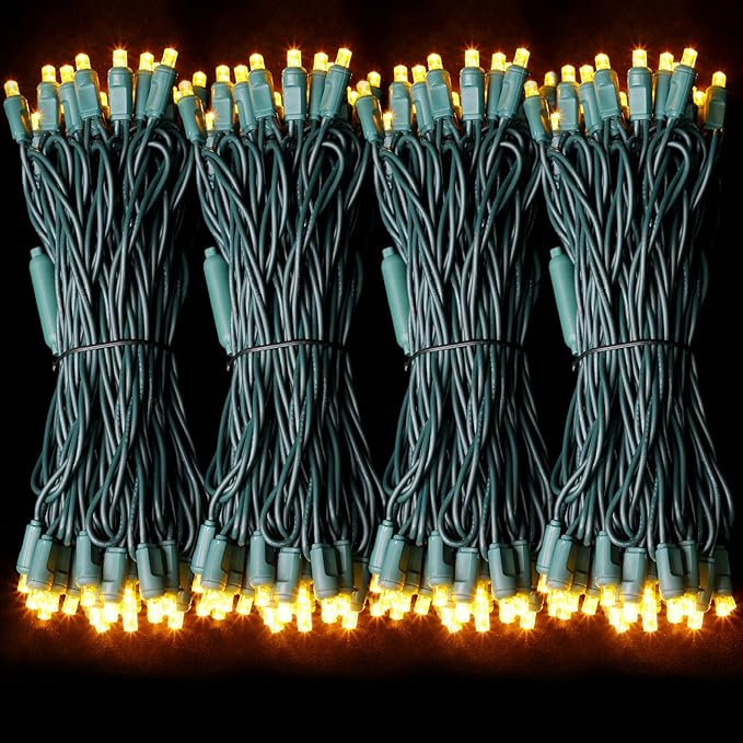LAMPHOME Yellow Christmas Lights Indoor Outdoor, Connectable Christmas Tree Lights Green Wire, 1200LED (24pk of 50L) Golden Fairy String Light Plug in for Bedroom Wedding Xmas Tree Decorations
