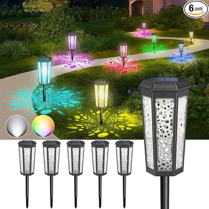 Colored Solar Powered Pathway Landscape Lights Outdoor Cool White & RGB Dusk to Dawn Waterproof for Garden Sideway Outside, Patio, Path, Yard, Walkway, Driveway, 2 Modes 6 Pack Accent Modern Design