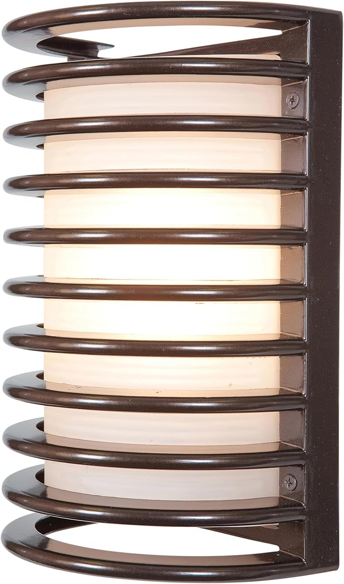 Bermuda - Outdoor Rubbed Bulkhead Wall Light - 11"H - Bronze Finish - Ribbed Frosted Glass Shade | Lumora