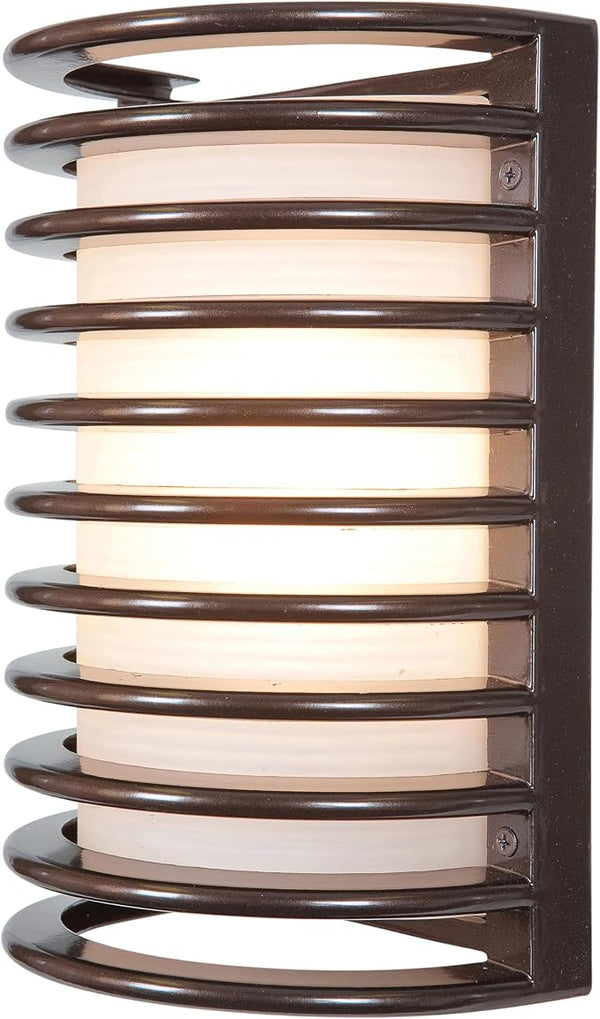 Bermuda - Outdoor Rubbed Bulkhead Wall Light - 11"H - Bronze Finish - Ribbed Frosted Glass Shade | Lumora