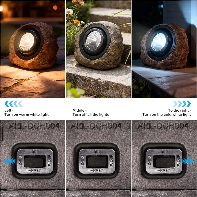 Solar Rock Lights Outdoor,4 Pack IP65 Waterproof LED Solar Brown Garden Stone Spotlights,Warm White & Cool White | Lumora