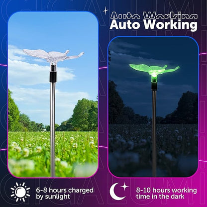 GIGALUMI Solar Garden Lights, 6 Pack Solar Butterfly Lights Decoration, Outdoor Garden Decoration Color Changing LED, Outdoor Decorative for Pathway, Lawn, Patio, Driveway