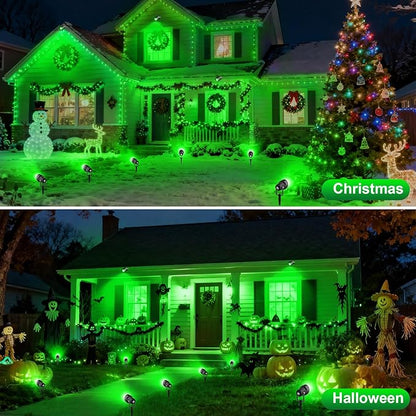 St. Patrick's Day Green Landscape Spotlights, 14 LED Landscape Lighting with US Plug, IP65 Waterproof Outdoor for Tree Yard Garden Pathway Halloween Christmas Decor, 4 Pack
