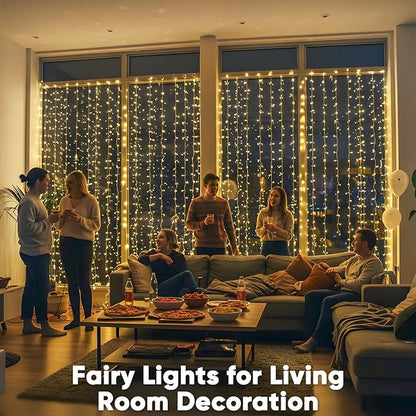 suddus 900 LED Christmas String Lights Outdoor, 9.8x29.5ft Curtain Lights Plug in with Remote,Wall Hanging Lights for Christmas,Dorm,Wall,Window,Wedding,Party,Birthday Decor,Warm White