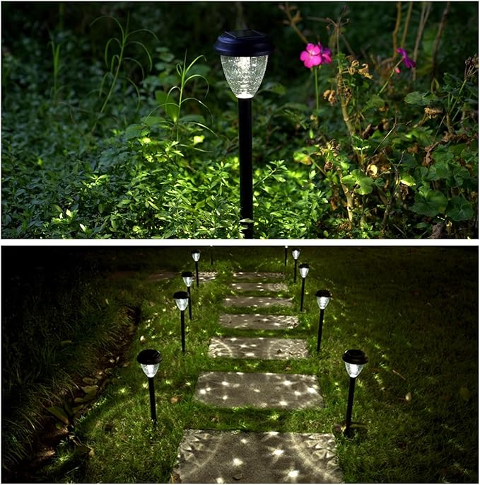 EXCMARK 10 Pack Solar Lights for Outside Pathway Walkway Driveway Garden Yard Solar Powered Lights Outdoor Waterproof. (Warm White)