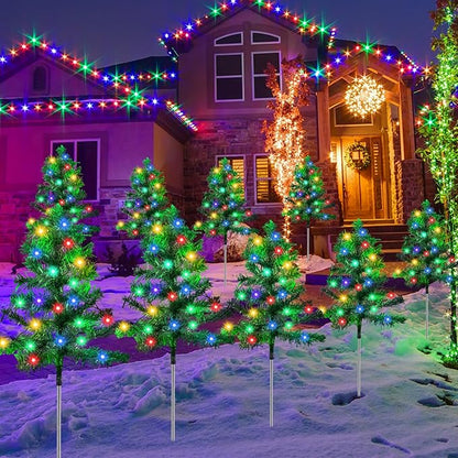 Christmas Decorations Outdoor 6-Pack Solar Christmas Tree with 8 Lighting Modes 120 Multi-Color Lights for House Outside Pathway Yard Garden Walkway Lawn Patio Front Porch Door