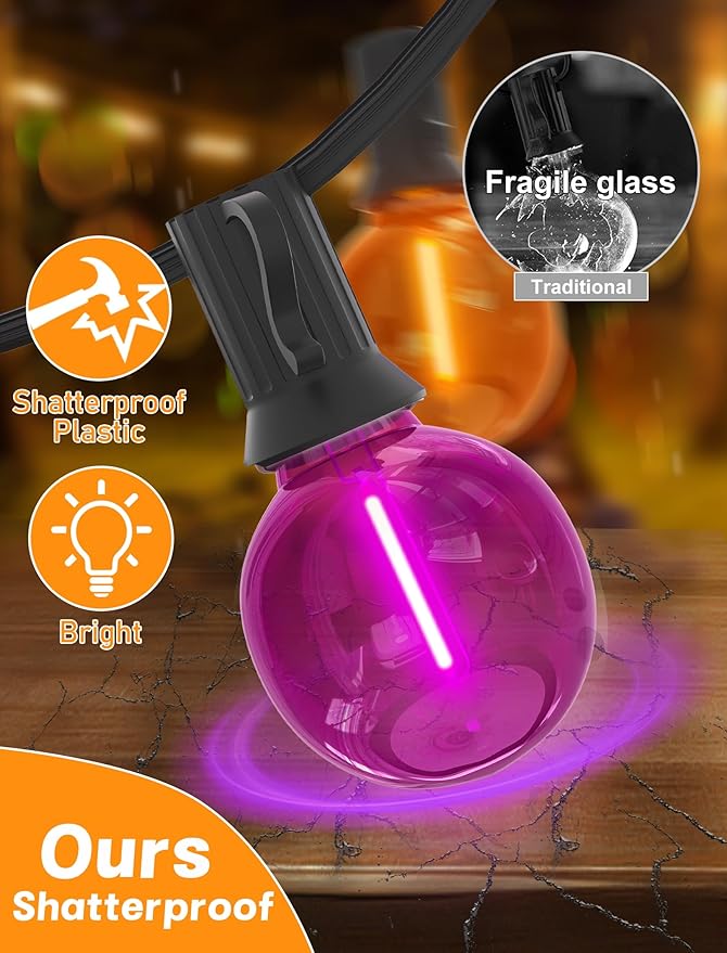 SUNSGNE G40 LED Halloween String Lights Outdoor 50FT Halloween Globe Lights with 27 LED Shatterproof Clear Orange | Lumora