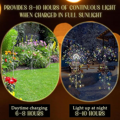 VIHOSE 4 Pack Solar Summer Outdoor Sparkler Fireworks 110 LEDs DIY Solar Outside Lights Waterproof Color Changing Jellyfish Fairy Twinkle Light for Outside Yard Pathway Garden Path Summer Decor