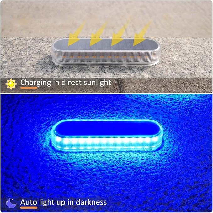 Lacasa Solar Dock Lights Marine 4-Pack - Solar Powered Blue LED Deck & Step Lights, IP68 Waterproof for Patio, Walkway, Pathway, Backyard