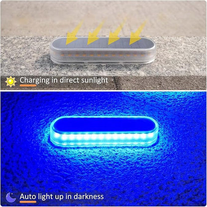Lacasa Solar Dock Lights Marine 4-Pack - Solar Powered Blue LED Deck & Step Lights, IP68 Waterproof for Patio, Walkway, Pathway, Backyard