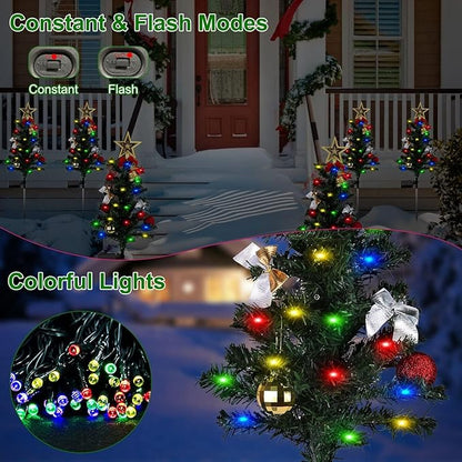 4 Pack Solar Christmas Decorations Tree Lights, Upgraded Outdoor Solar Stake Decorative Lights Xmas Tree W/20 LED-RGB Lights, IP65 Waterproof, Dual Lighting Modes,for Garden Pathway Lawn Patio